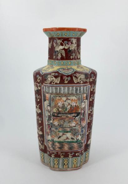 Four-lobed baluster vase in porcelain and...