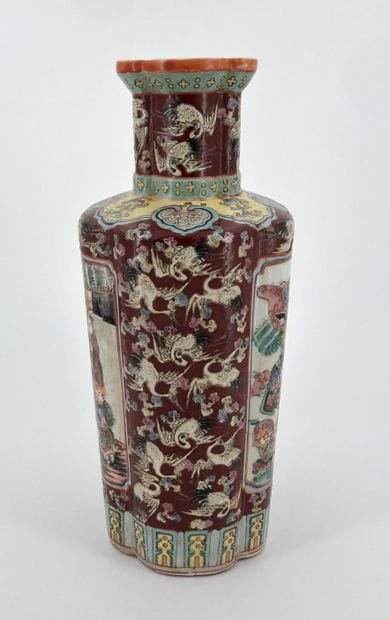 Four-lobed baluster vase in porcelain and...