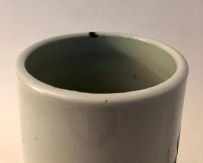 Two cylindrical vases, in porcelain and enamels,...