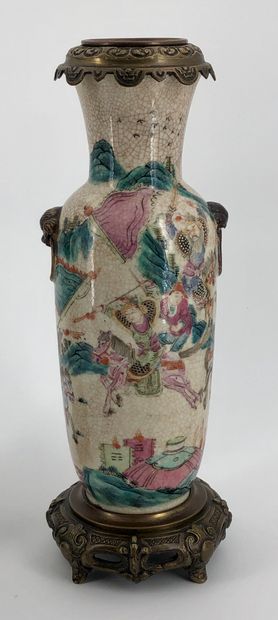 Pair of Nanking earthenware baluster vases,...