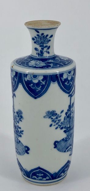 
White porcelain scroll vase with blue underglaze...