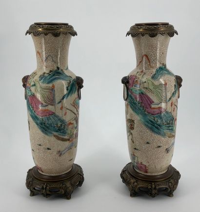 Pair of Nanking earthenware baluster vases,...