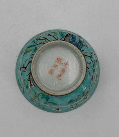 Porcelain and enamel bowl and display stand...