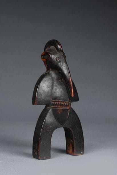 Remarquable étrier de poulie Senoufo, figurant...