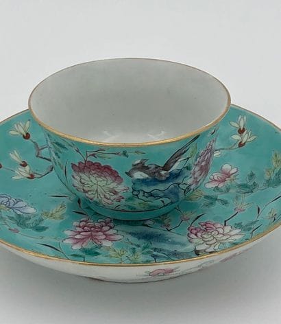 Porcelain and enamel bowl and display stand...