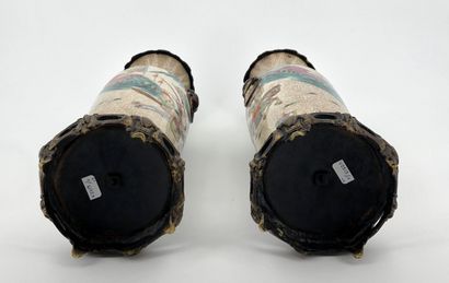 Pair of Nanking earthenware baluster vases,...