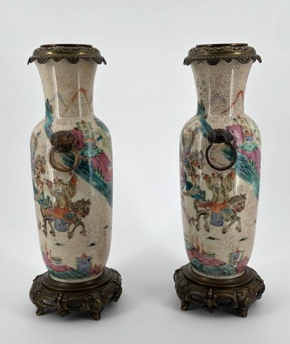 Pair of Nanking earthenware baluster vases,...