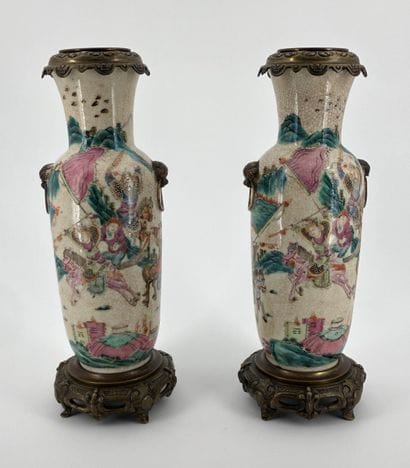 Pair of Nanking earthenware baluster vases,...