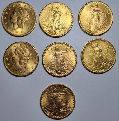 USA
Lot de 7 pièces de 20 Dollars or:
2 pièces...