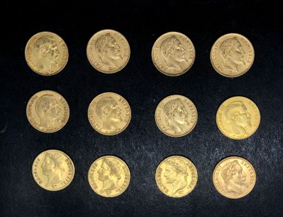 FRANCE
Lot de 12 pièces de 20F or:
- 4 pièces...