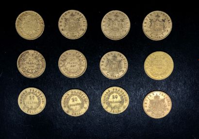 FRANCE
Lot de 12 pièces de 20F or:
- 4 pièces...