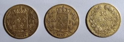 FRANCE
Lot de 3 pièces de 20F or:
Louis XVIII...
