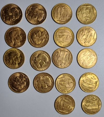 FRANCE
Lot de 18 pièces de 20F or:
- 10 pièces...