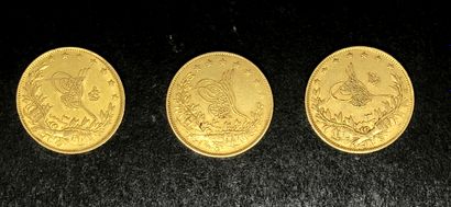 TURQUIE
3 pièces de 100 KURUSH or 1844-1923
(Poids...