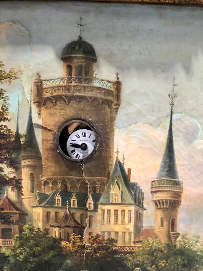 Tableau-horloge Genevois orné d'une huile...