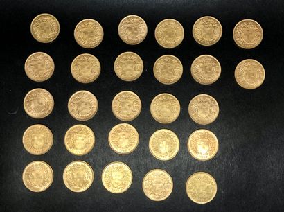 SUISSE
Lot de 27 pièces 20F CROIX SUISSE...