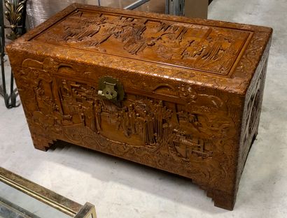 Coffre rectangulaire en bois exotique, chêne...