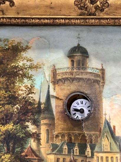 Tableau-horloge Genevois orné d'une huile...