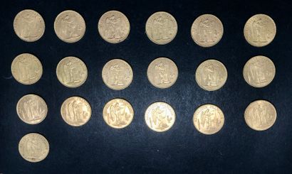 FRANCE
Ensemble de 19 pièces de 20F or Génie,...