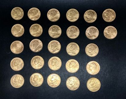 SUISSE
Lot de 27 pièces 20F CROIX SUISSE...