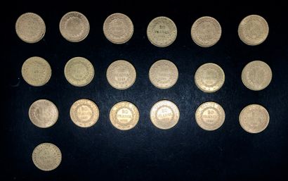 FRANCE
Ensemble de 19 pièces de 20F or Génie,...