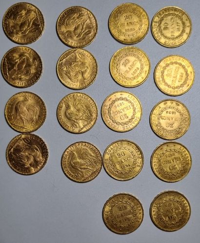 FRANCE
Lot de 18 pièces de 20F or:
- 10 pièces...