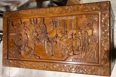 Coffre rectangulaire en bois exotique, chêne...