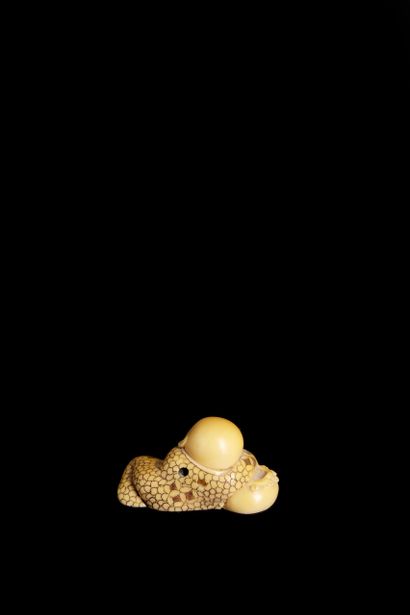 Netsuke en résine ou noix de corozo, représentant...