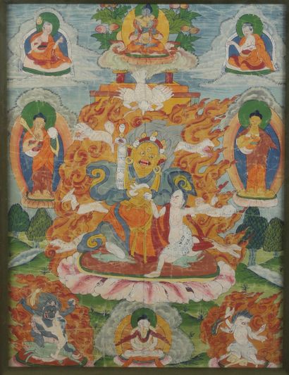 Tibet, vers 1900
Thangka peint en polychromie...