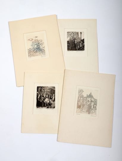 Ensemble de quatre estampes (dont 2 eaux-fortes)...