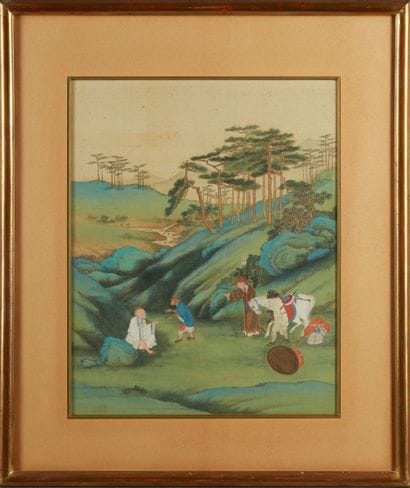 Deux peintures en polychromie sur soie, représentant...