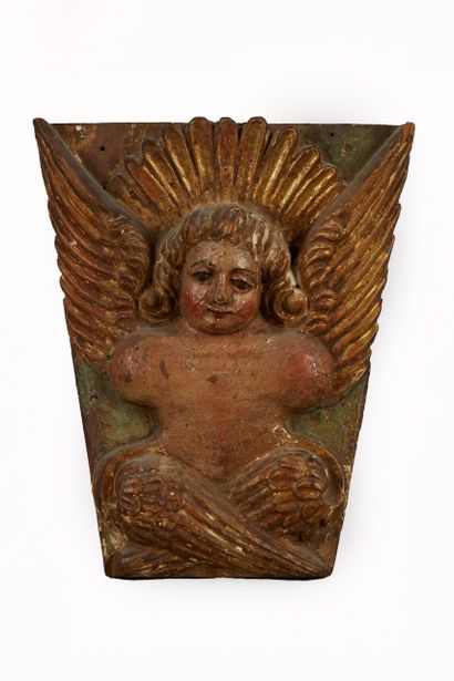 Ange en bois sculpté, doré et peint
Elément...