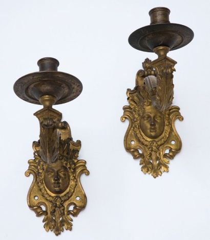 Paire d'appliques de trumeau, en bronze ciselé...