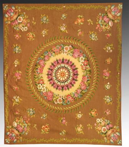 AUBUSSON Grand tapis en laine à décor d'une...