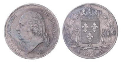 LOUIS XVIII (1814-1824). 5 f. 1821 Paris....