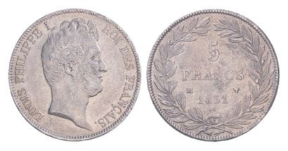 LOUIS PHILIPPE (1830-1848). 5 f. tête nue,...