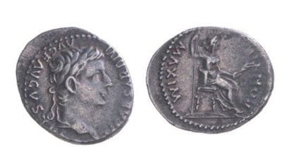 TIBERE (14-37). Denier au buste de l'empereur....