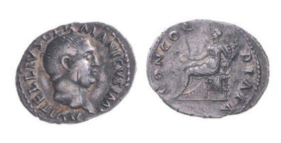 VITELLIUS (69). Denier au buste nu de l'empereur....
