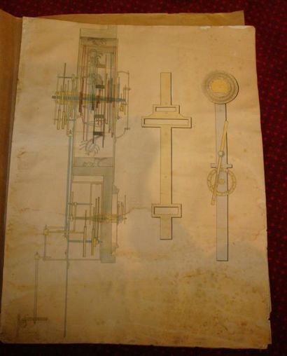 Suite de cinq dessins (plume et gouache sur...