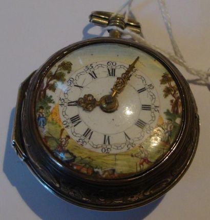 Montre à verge en argent à double boîtier...