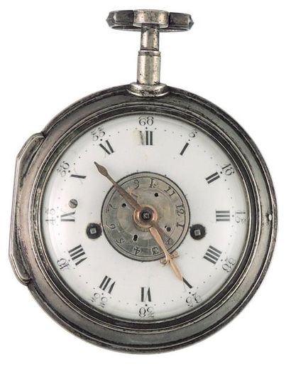 Montre à verge en argent à réveil signée...