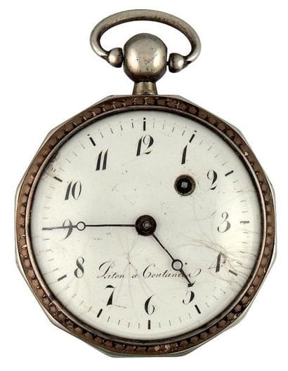 Montre dodécagonale à verge en argent avec...