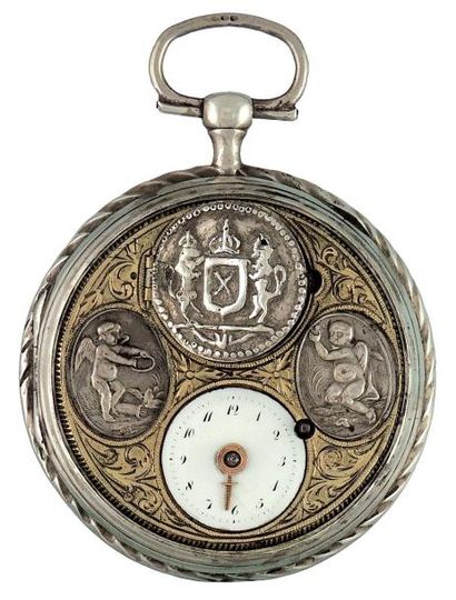 Montre à verge en argent avec cadran doré...