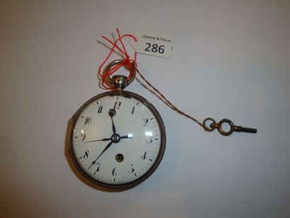 Montre à verge en argent à réveil signée...