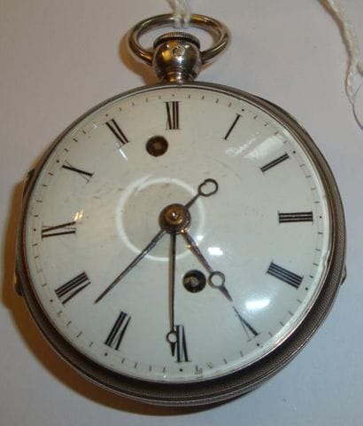Montre à verge en argent à réveil signée...