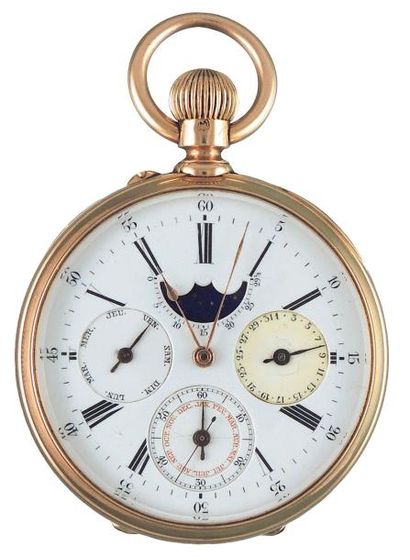 Montre à ancre en or (pb 116gr) à calendrier...