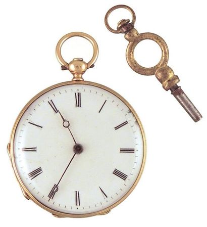 Montre de col en or émaillé avec sa clé....