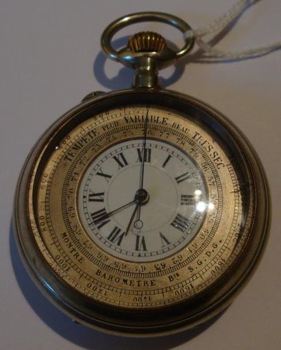Montre-baromètre en acier poli. D. 55mm