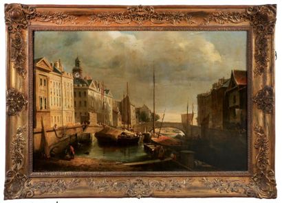 Le quai Brancas à Nantes, vers 1837. Huile...