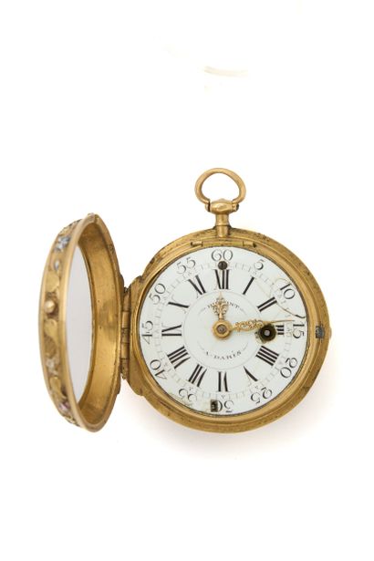 MONTRE à verge en or émaillé (pb. 91 g),...